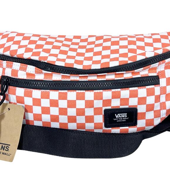 Vans Ward Crossbody Pack Bag Checkered Orange White Zippers Belt Fanny Pack New - Picture 5 of 12